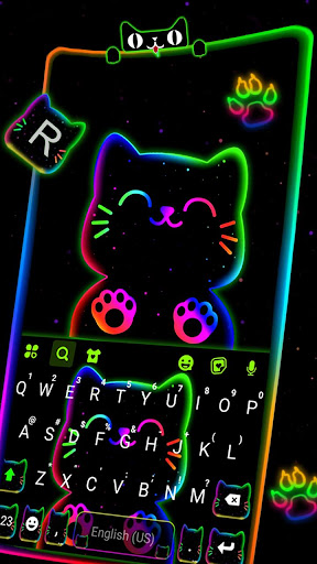 Neon Rainbow Cat Keyboard Them Screen 3