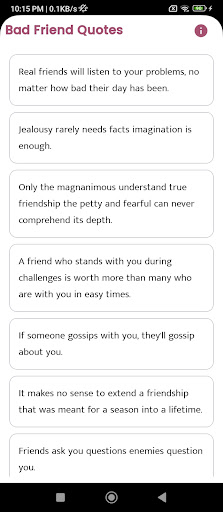 Android application Bad Friend Quotes and Sayings screenshort
