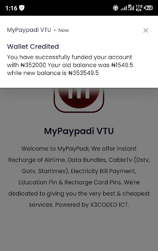 Android application MyPaypadi VTU screenshort