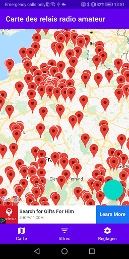 Android application Carte des relais radio amateur screenshort