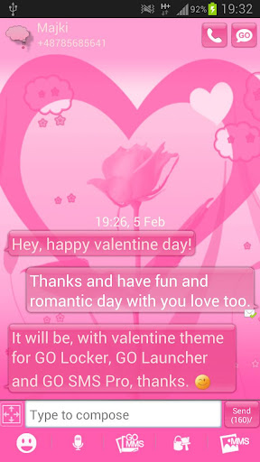 Theme Valentine GO SMS Pro Screen 2