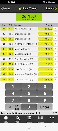 Screenshot of Webscorer Race & Lap Timer
