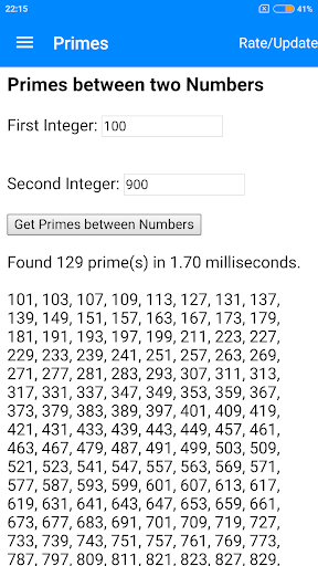 Primes between Two Numbers Screen 2