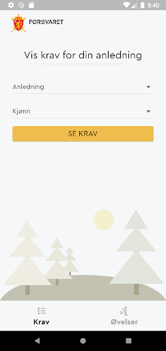 Android application Fysiske tester i Forsvaret screenshort
