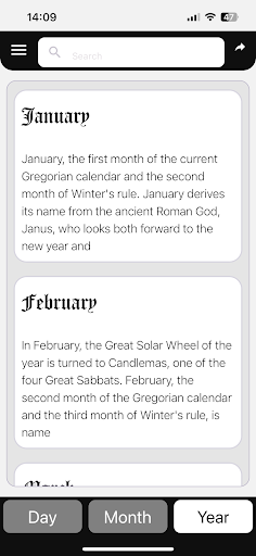 Android application Year and a Day Pagan Calendar screenshort