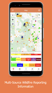 Snímek obrazovky s informacemi o požární mapě Wildfire