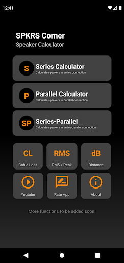 Android application SPKRS - Speaker Calculator screenshort