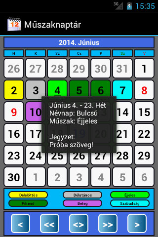 Műszaknaptár Screen 2