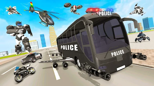 Police Bus Robot Car War Game