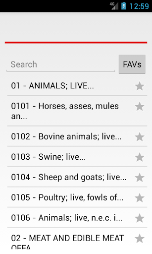 Android application HS Codes screenshort
