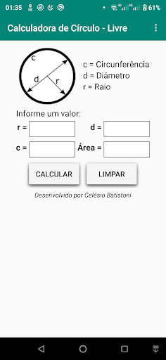 Android application Calculadora de Círculo - Livre screenshort
