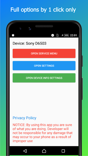 Android application Service Menu for Sony Xperia screenshort