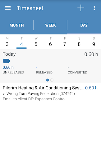 Intapp Time for Blackberry Screen 3