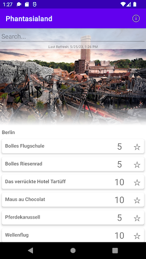 Android application Theme Park Wait Times screenshort