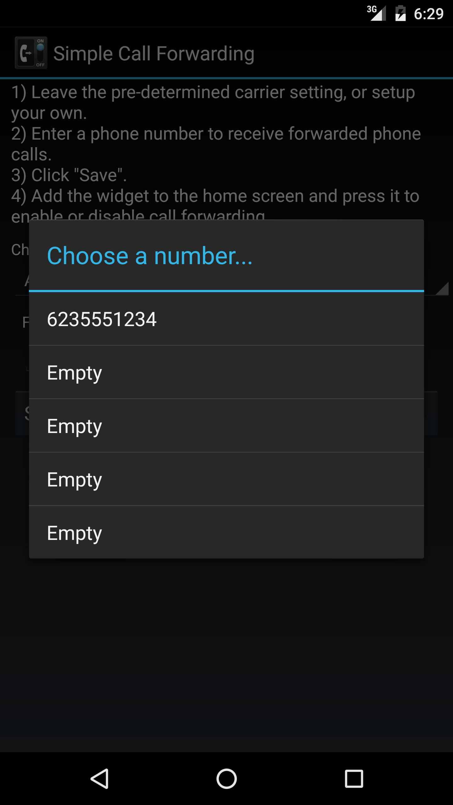 Android application Simple Call Forwarding screenshort