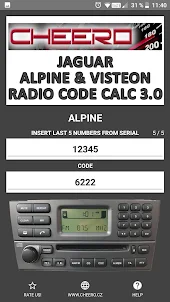 RADIO CODE for JAGUAR ALPINE
