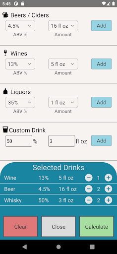 Alcohol Calculator Screen 3