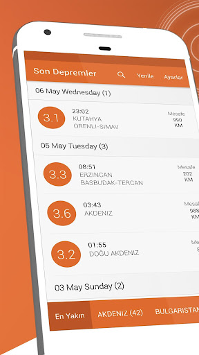 Android application Son Depremler screenshort