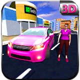 Pink Car Taxi Girl Driver icon
