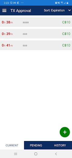 Android application TX Approval screenshort