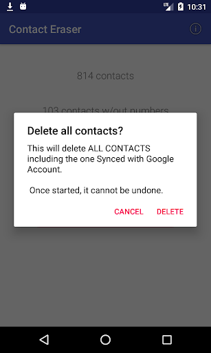 One-Click Erase All Contacts Screen 3