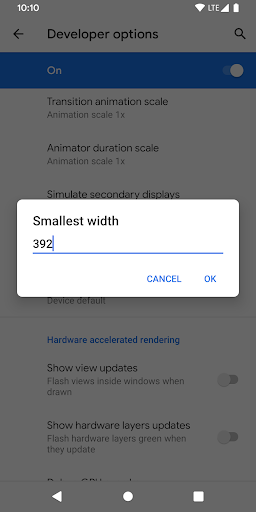 Screenshot of Developer Options Shortcut