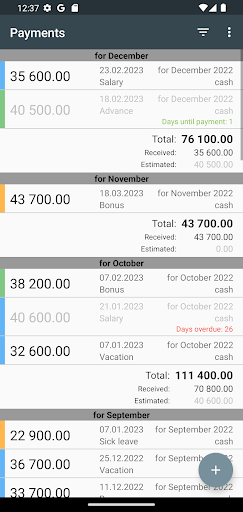 Android application My Salary - Income Accounting screenshort