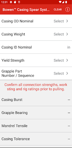 Android application Bowen Casing Spear Calculator screenshort