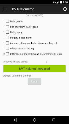Android application DVT Calculator screenshort