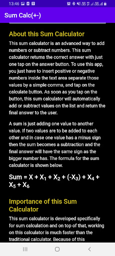 Sum(Addition) Calculator Screen 2