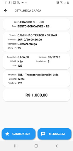 Bertolini Ofertas Frete/Cargas Screen 2