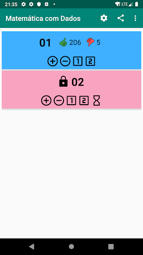 Android application Matemática com Dados screenshort