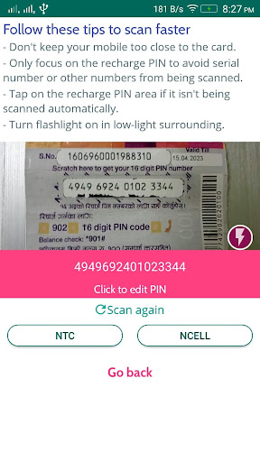 Android application BEST Recharge Card Scanner NTC screenshort