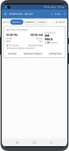 GPR Travels - Bus Booking Screen 2
