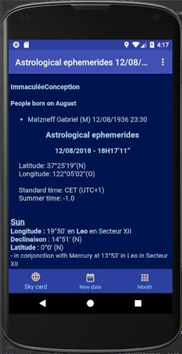 Android application Astrological ephemeris screenshort
