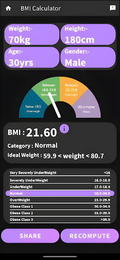 BMI Calculator Screen 2