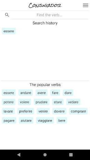Android application Italian verbs. Conjugador screenshort