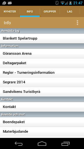 Android application Göransson Cup screenshort