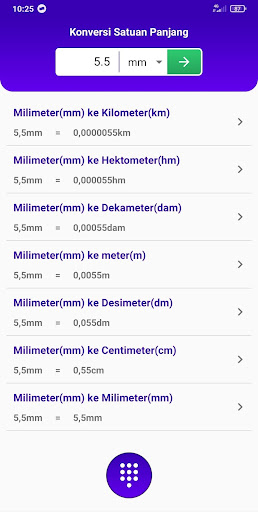 Android application Kalkulator km hm m dm cm mm screenshort