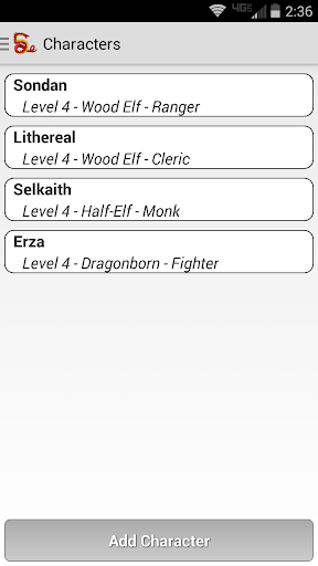 Android application Squire - Character Manager screenshort