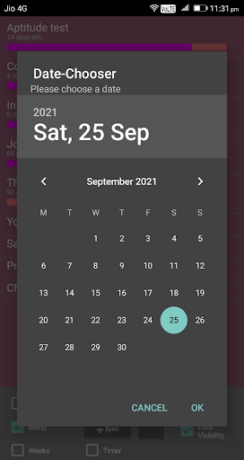 Days Left List and Pomodoro Screen 2