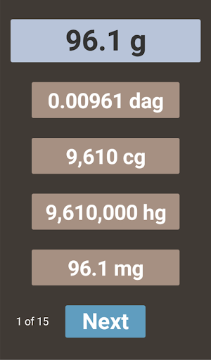 Mass unit conversions Screen 3