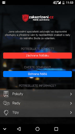 Android application Ochrana řidičů screenshort