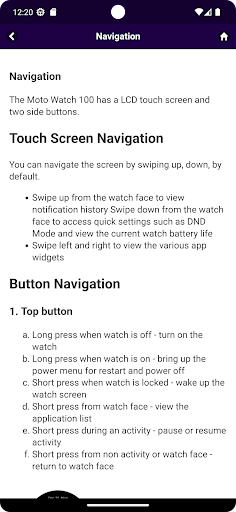 Android application User Guide for Moto Watch 100 screenshort