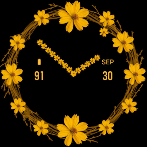 Yellow Floral Analog Watchface screenshot 3