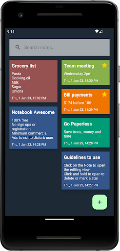 Android application Notebook screenshort