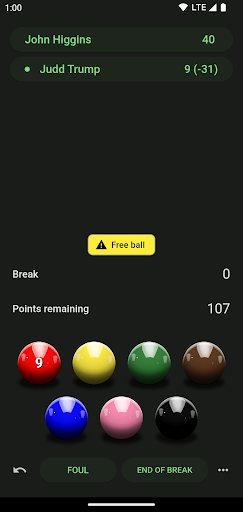 Screenshot of Snooker: Scoreboard