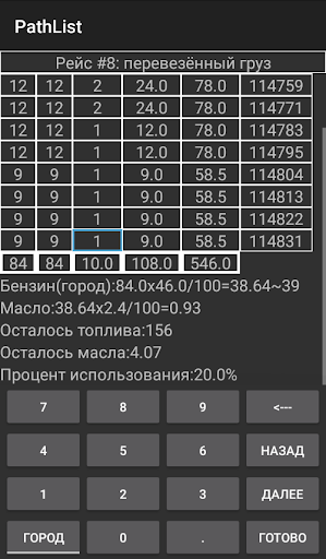 Калькулятор путевых листов (фо Screen 2