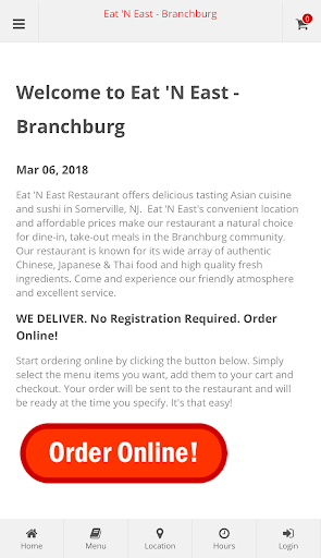 Android application Eat 'N East Branchburg Order screenshort