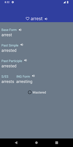 Verb Forms Dictionary Screen 2